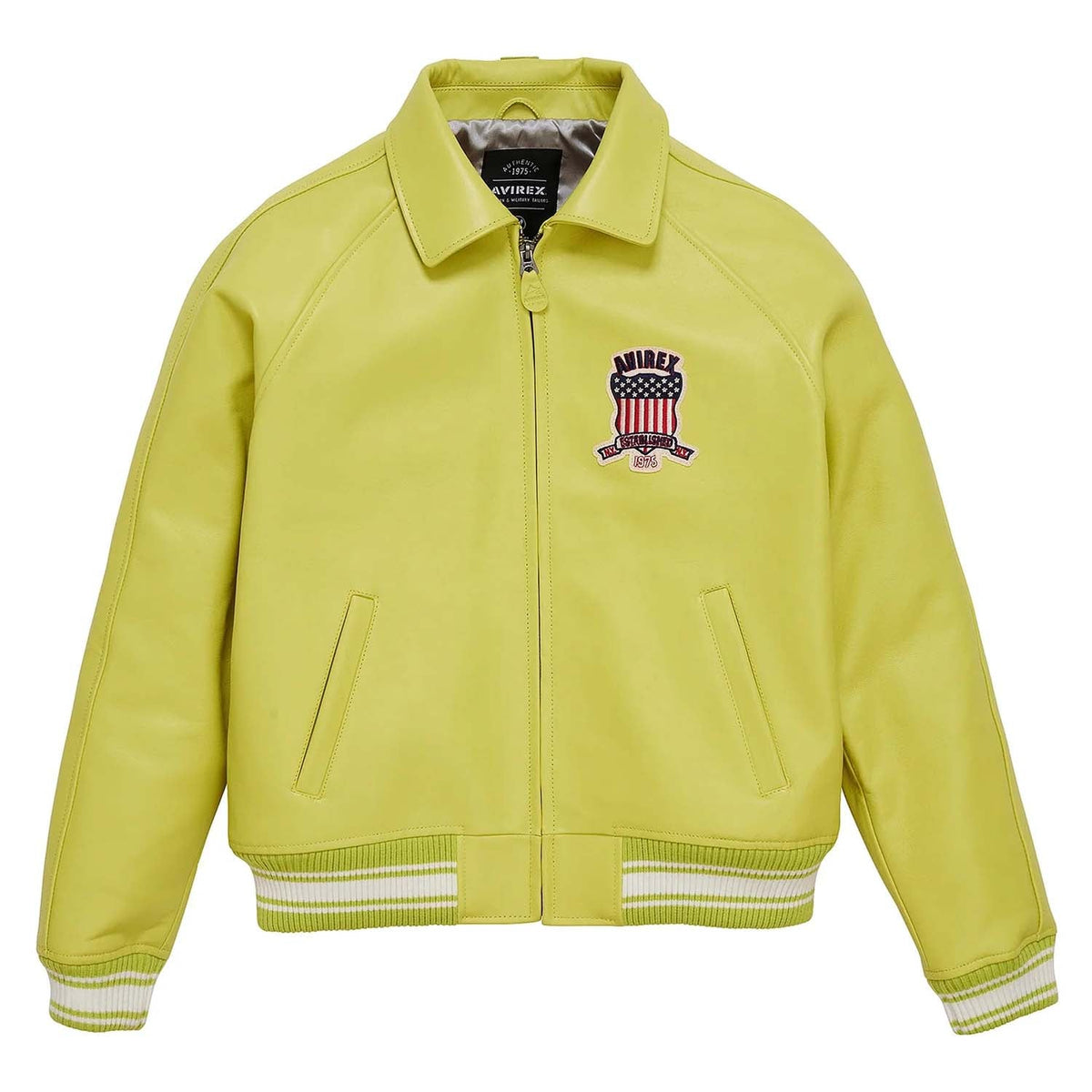 Avirex Iconic Lime Green Leather Flight Bomber Jacket