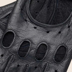 Black Leather Fingerless Driving Gloves for Men and Women