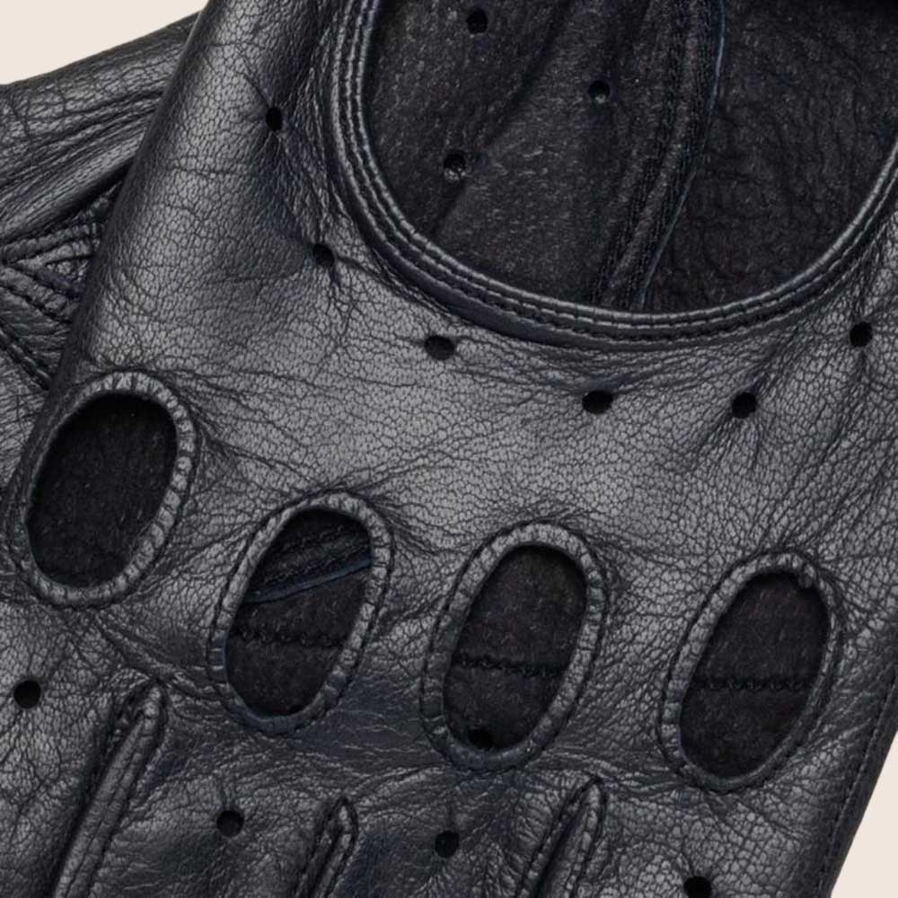 Black Leather Fingerless Driving Gloves for Men and Women