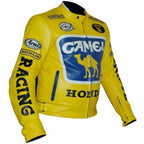 Mens Honda Camel Racing Motorcycle Yellow Leather Jacket