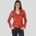 Callie Red Biker Leather Jacket