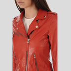 Callie Red Biker Leather Jacket