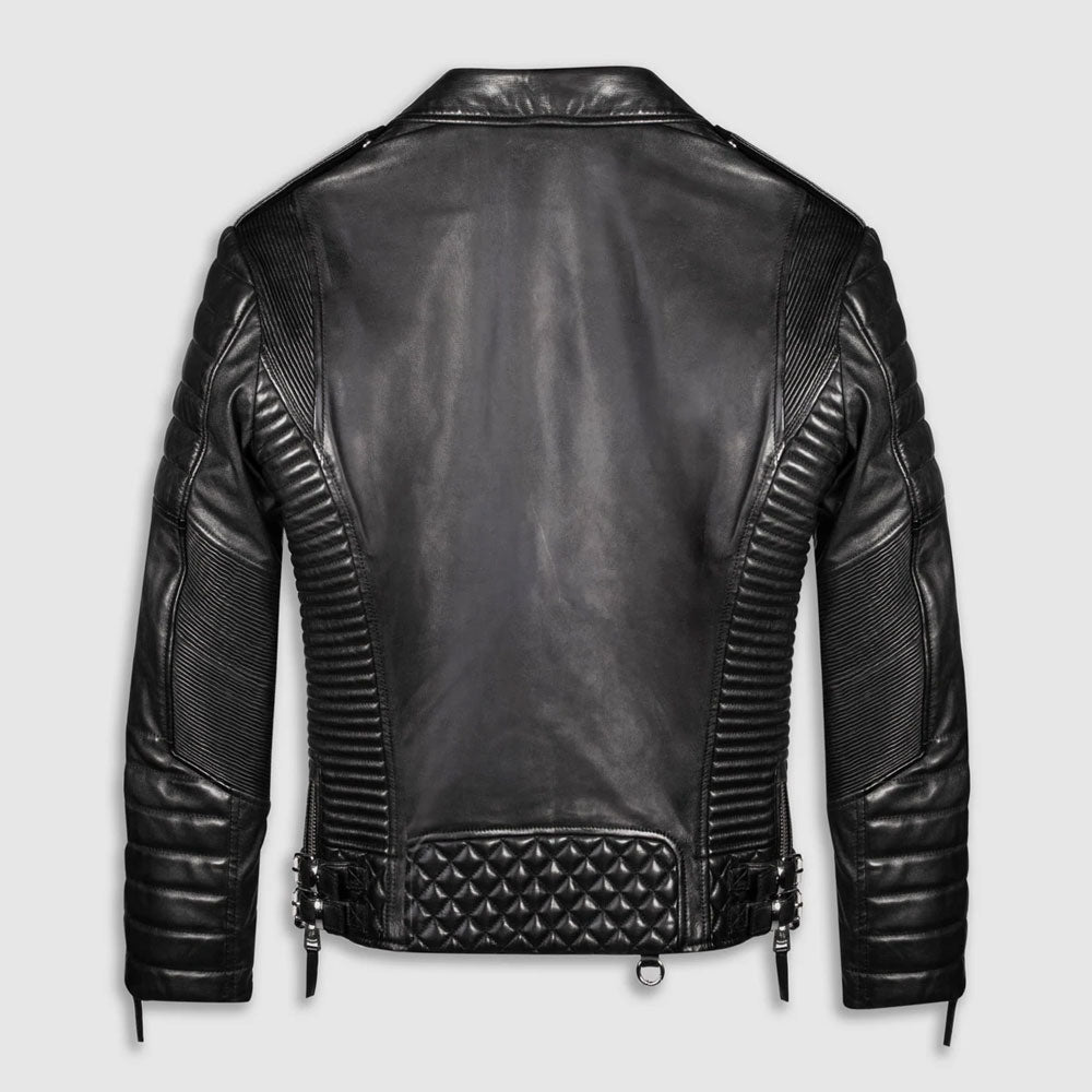 Avanzar Leather Black Quilted Biker Leather Jacket for Men
