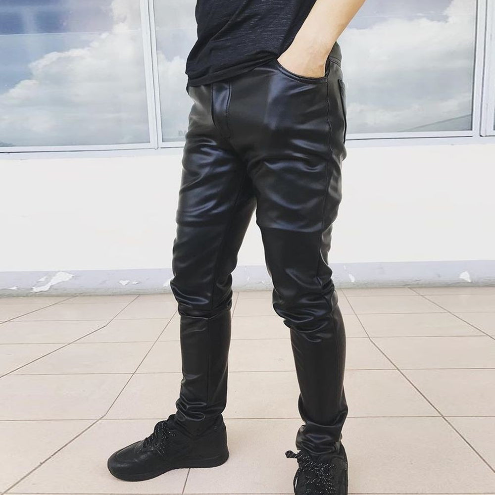Premium Men’s Black Genuine Leather Pants | Slim Fit Biker Motorcycle Trousers