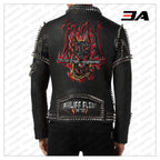 Biker Studded and Doberman Embroidered Leather Jacket