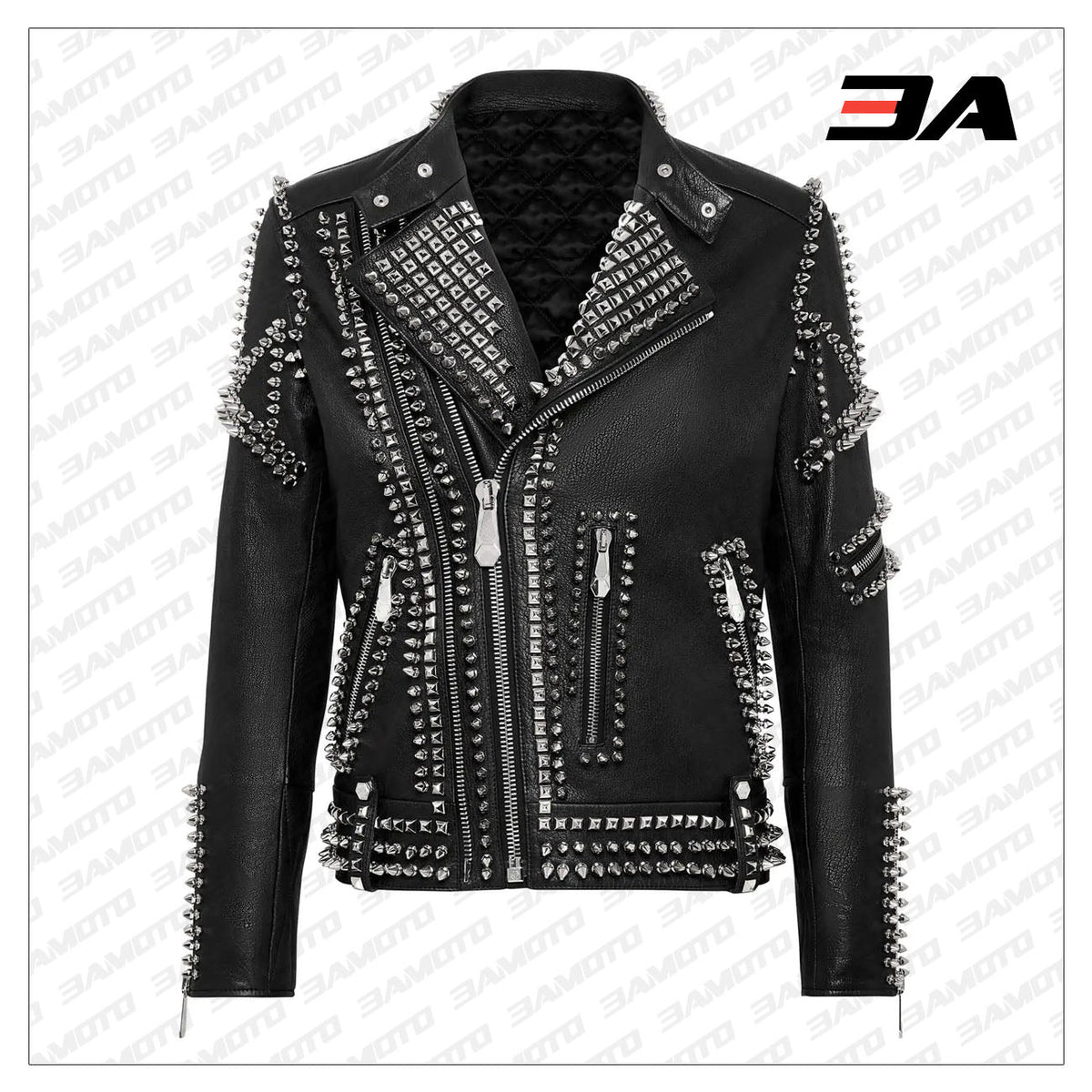 Biker Studded and Doberman Embroidered Leather Jacket