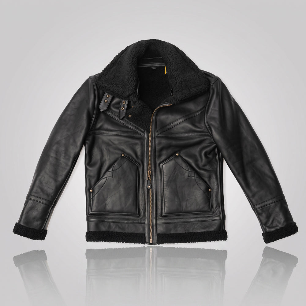 Men's B-3 Aviator Flight Jacket – Black Grain Sheepskin & Jet Black Fur