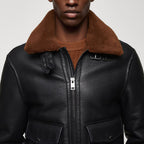 B-3 Aviator Shearling Leather Jacket – Jet Black with Tobacco Brown Fur