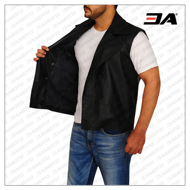 Black Biker Leather Vest