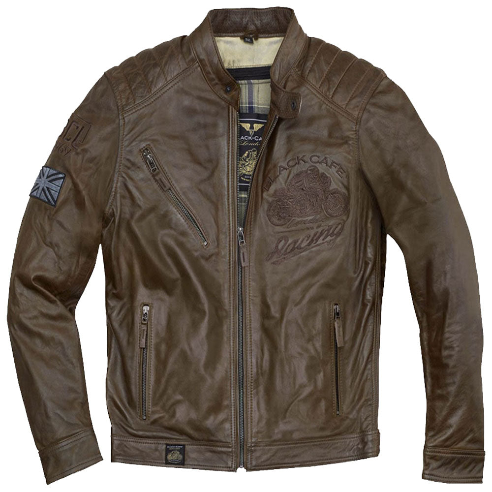 Black Cafe London Houston Motorcycle Leather Jacket for Men