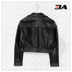Black Cropped Leather Silver Studded Jacket
