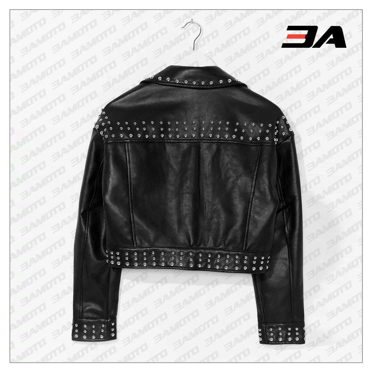 Black Cropped Leather Silver Studded Jacket
