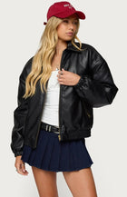 Black Faux Leather Bomber Jacket | Oversized Streetwear – XOVRA