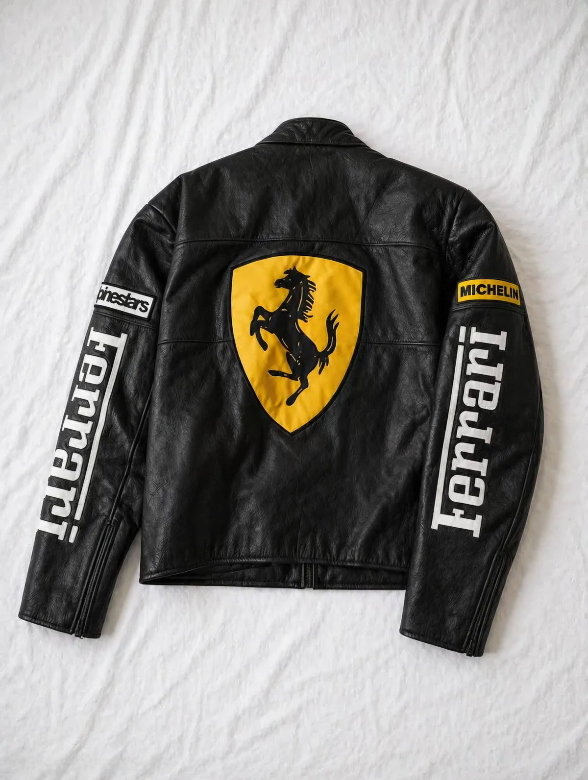 Black Ferrari Synthetic Leather Jacket – Classic Racing Streetwear