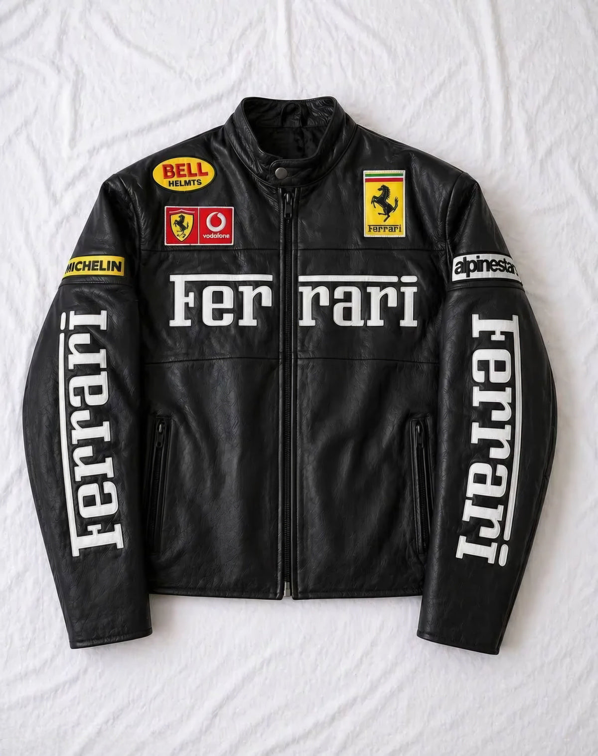 Black Ferrari Synthetic Leather Jacket – Classic Racing Streetwear