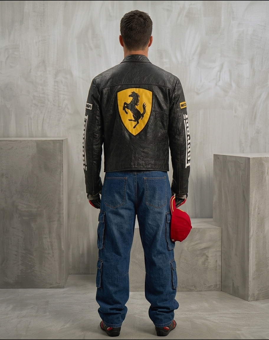 Black Ferrari Synthetic Leather Jacket – Classic Racing Streetwear