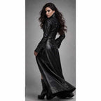 Women Black Gothic Leather Trench Coat