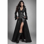 Women Black Gothic Leather Trench Coat