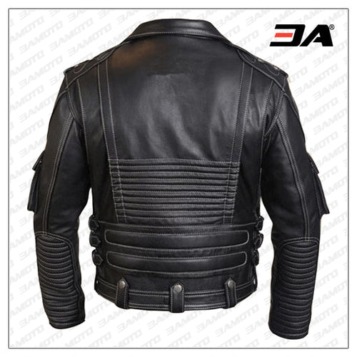 Black Harley Davidson Racing Biker Leather Jacket