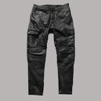 Handmade Men’s Black Lambskin Leather Cargo Pants | Multi-Pocket Biker Jeans
