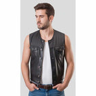 Men’s Black Leather Biker Vest Sleeveless Jacket