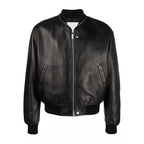 Black Zip Up Bomber Leather Jacket for Men