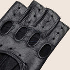 Black Leather Fingerless Driving Gloves for Men and Women