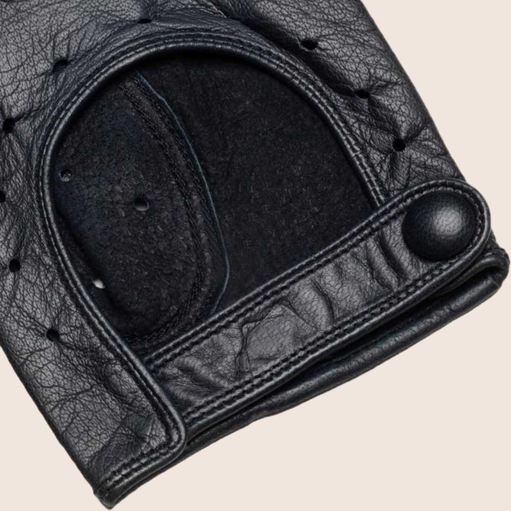 Black Leather Fingerless Driving Gloves for Men and Women