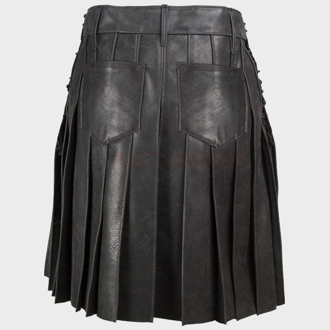 Black Leather Plated Kilt