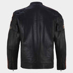 American Classic Motors Men's Black Sheepskin Leather Racing Jacket with Embroidered Patches