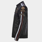 American Classic Motors Men's Black Sheepskin Leather Racing Jacket with Embroidered Patches