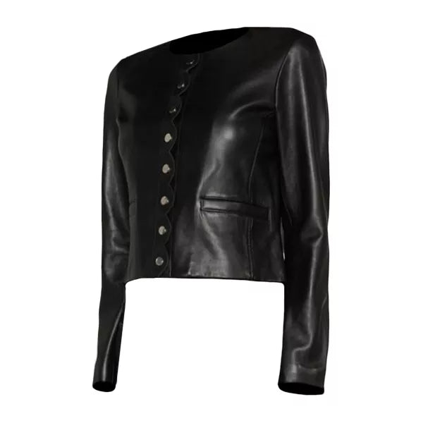 Womens Scallop Edge Leather Jacket