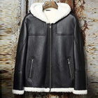 Men’s Black Sheepskin Leather White Shearling Jacket with Hood