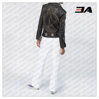 Black Leather Silver Studded Biker Jacket