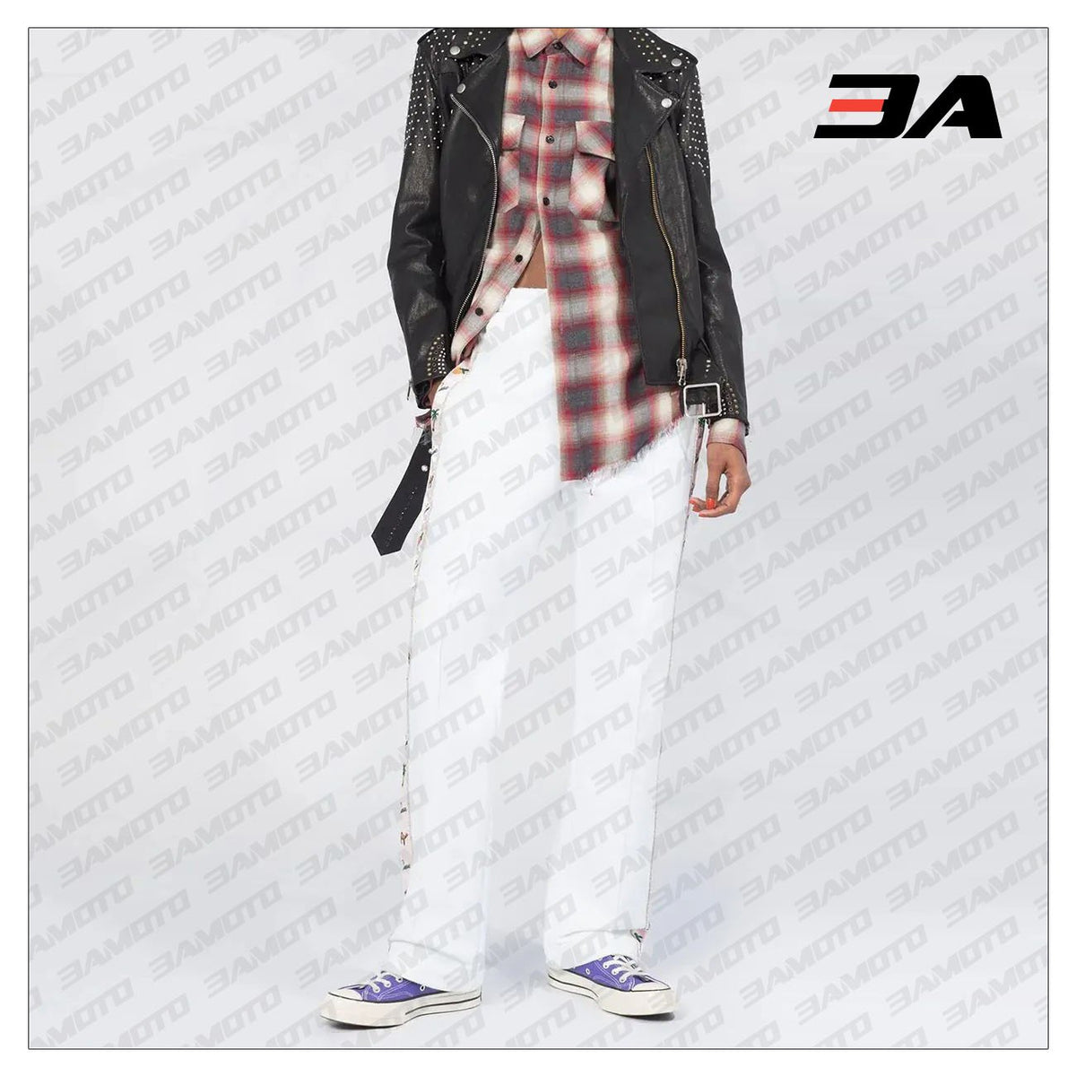 Black Leather Silver Studded Biker Jacket