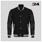Black Faux Leather Sleeves Black Wool Varsity Jacket