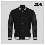 Black Faux Leather Sleeves Black Wool Varsity Jacket