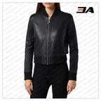 Black Leather Studded Bomber Jacket