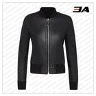 Black Leather Studded Bomber Jacket