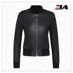 Black Leather Studded Bomber Jacket