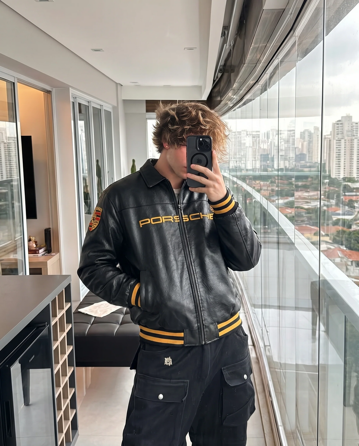 Black Porsche 993 Leather Jacket – Premium Racing Streetwear