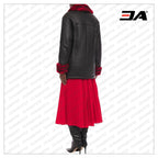 Black Shearling Trimmed Textured Leather Jacket