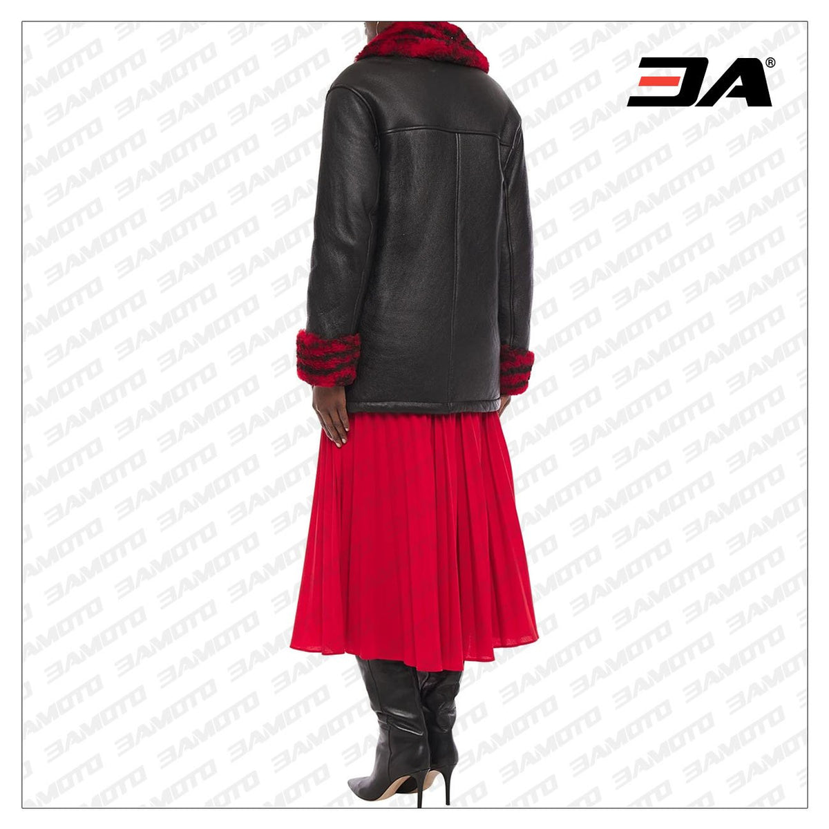 Black Shearling Trimmed Textured Leather Jacket