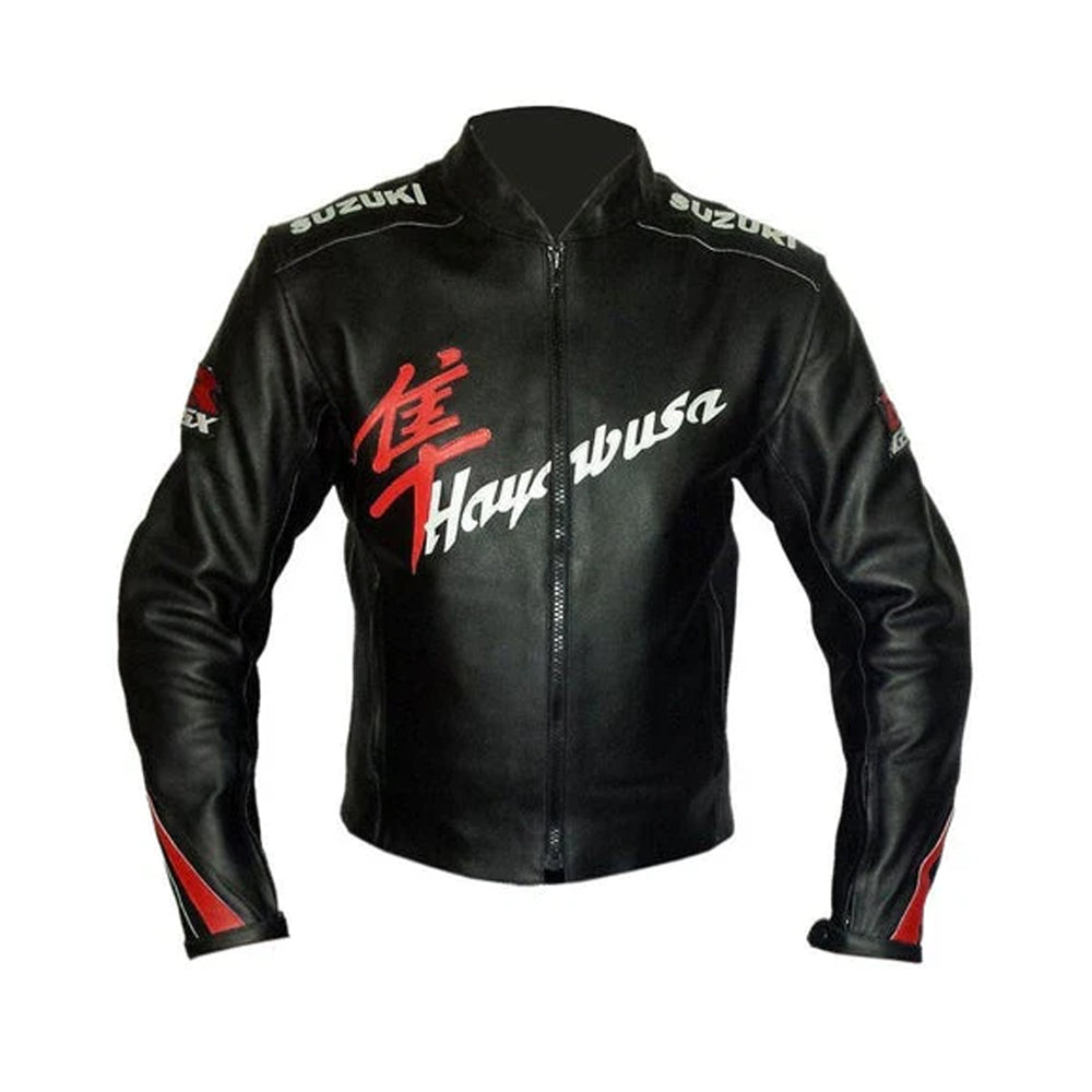 Black Suzuki Hayabusa Racing Leather Jacket – Iconic Kanji Edition
