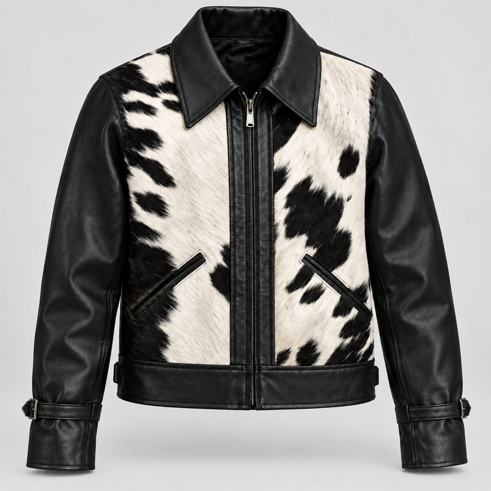 Men’s Black & White Hair-On Cowhide Ranch Jacket