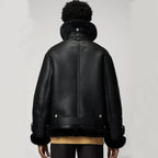 Black Women's Shearling Leather Jacket - B3 RAF Aviator Style