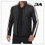 Mueller Black and White Stripe Leather Cafe Racer Jacket