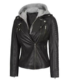 Women’s Black Leather Hooded Jacket – Avanzar Leather