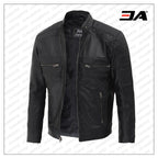Johnson Diamond Classic Black Cafe Racer Biker Jacket