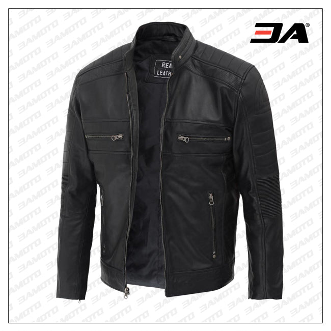 Johnson Diamond Classic Black Cafe Racer Biker Jacket